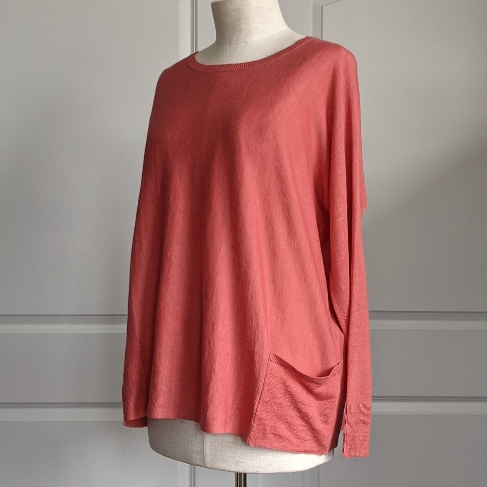 Eileen Fisher Top Pullover Lightweight Long Sleeve Cotton Linen Cedar M NWT - Picture 12 of 15